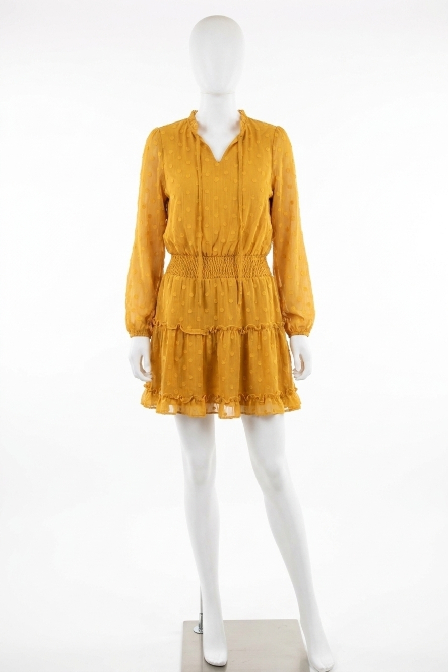 NEW VOY makenzie mini dot ruffle dress in mustard
